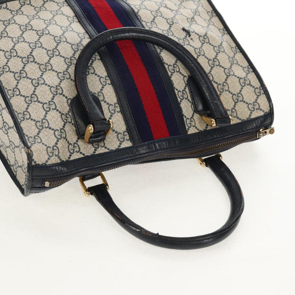 GUCCI GG Supreme Sherry Line Hand Bag PVC Navy Red Auth fm3583