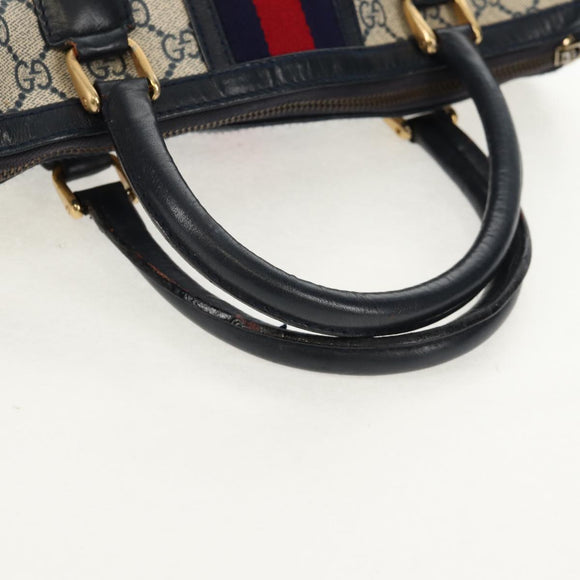 GUCCI GG Supreme Sherry Line Hand Bag PVC Navy Red Auth fm3583