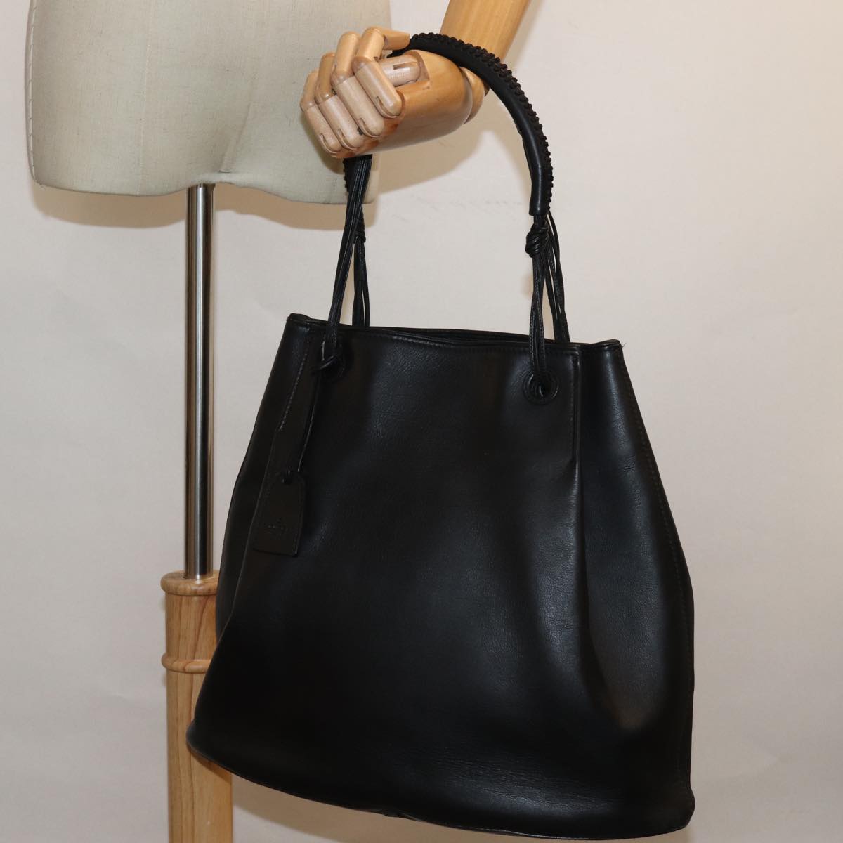 GUCCI Tote Bag Leather Black Auth fm3585