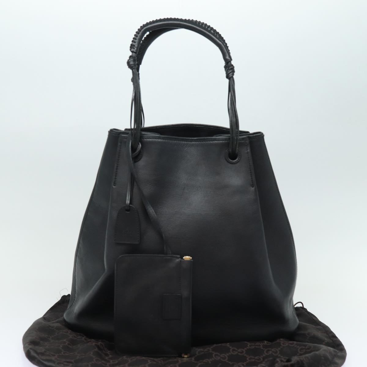 GUCCI Tote Bag Leather Black Auth fm3585