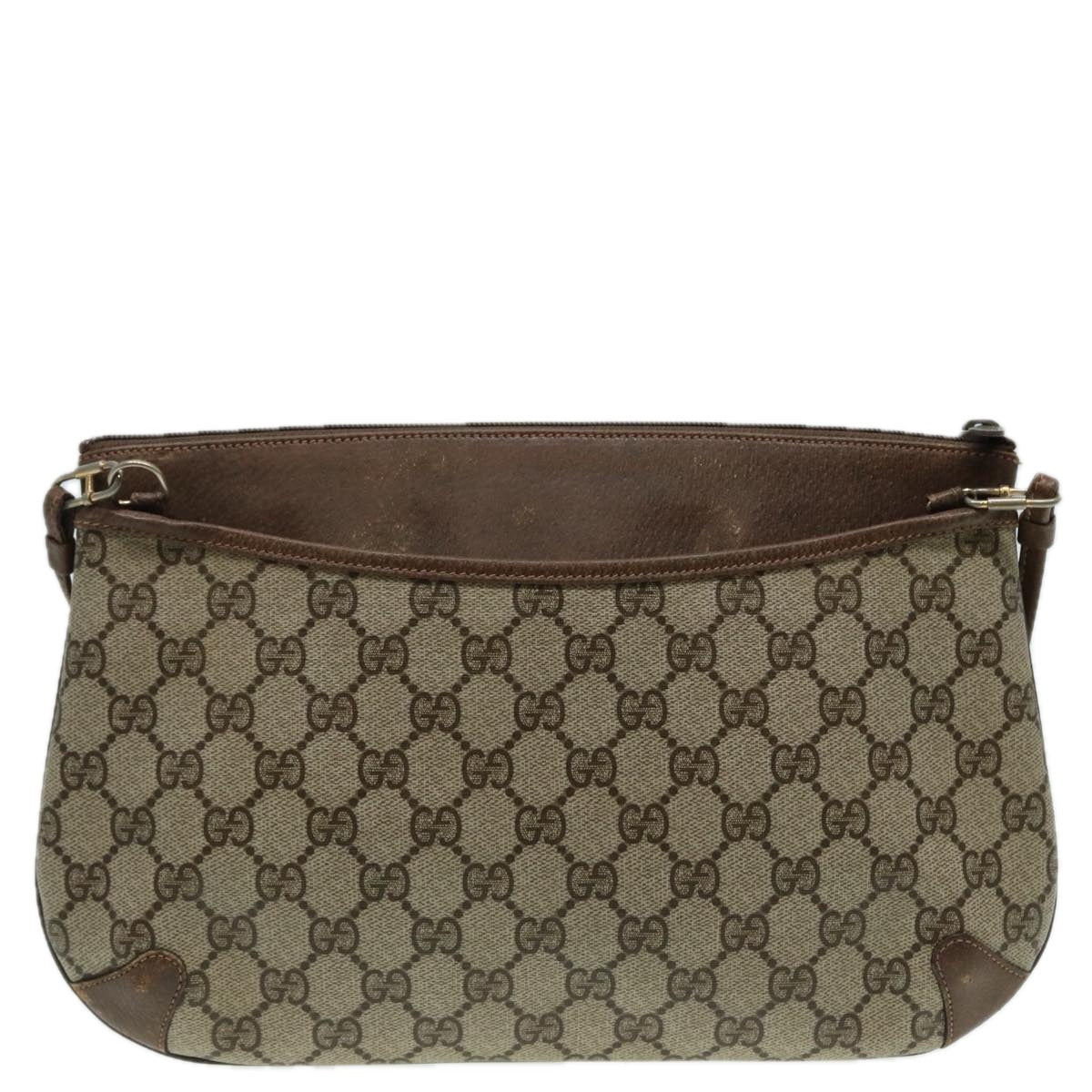 GUCCI GG Canvas Web Sherry Line Shoulder Bag PVC Leather Beige Green Auth fm3586