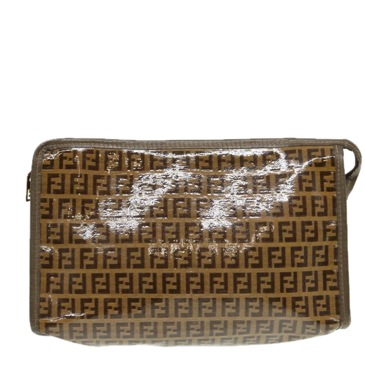 FENDI Zucchino Canvas Clutch Bag Coated Canvas Beige Auth fm3587