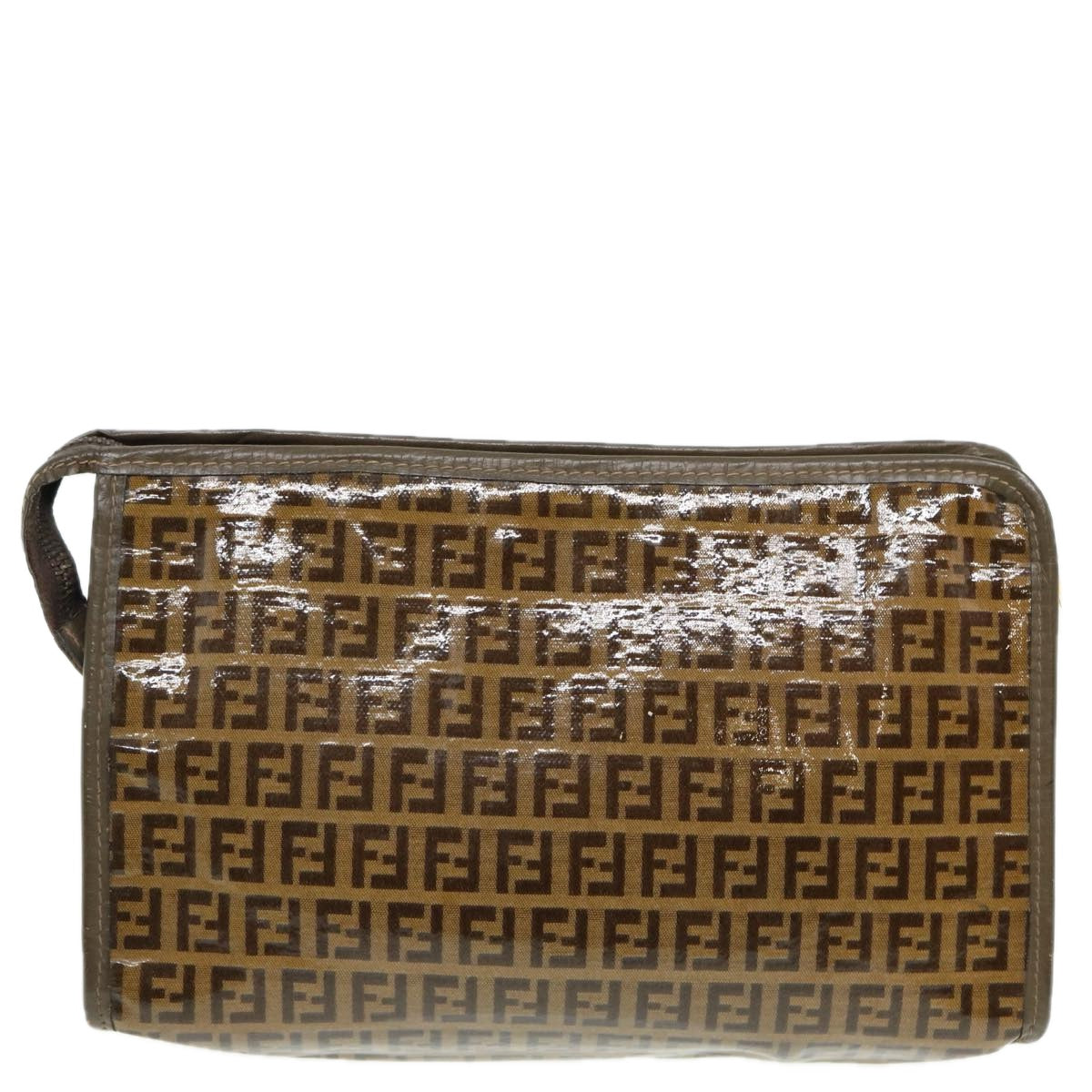 FENDI Zucchino Canvas Clutch Bag Coated Canvas Beige Auth fm3587 - 0