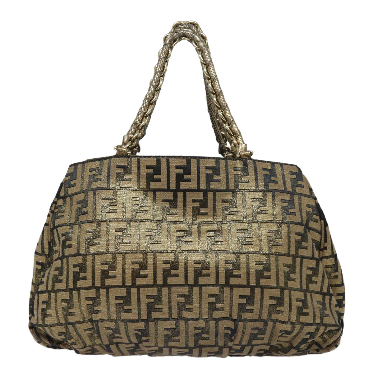 FENDI Zucca Canvas Chain Hand Bag Gold Auth fm3589 - 0