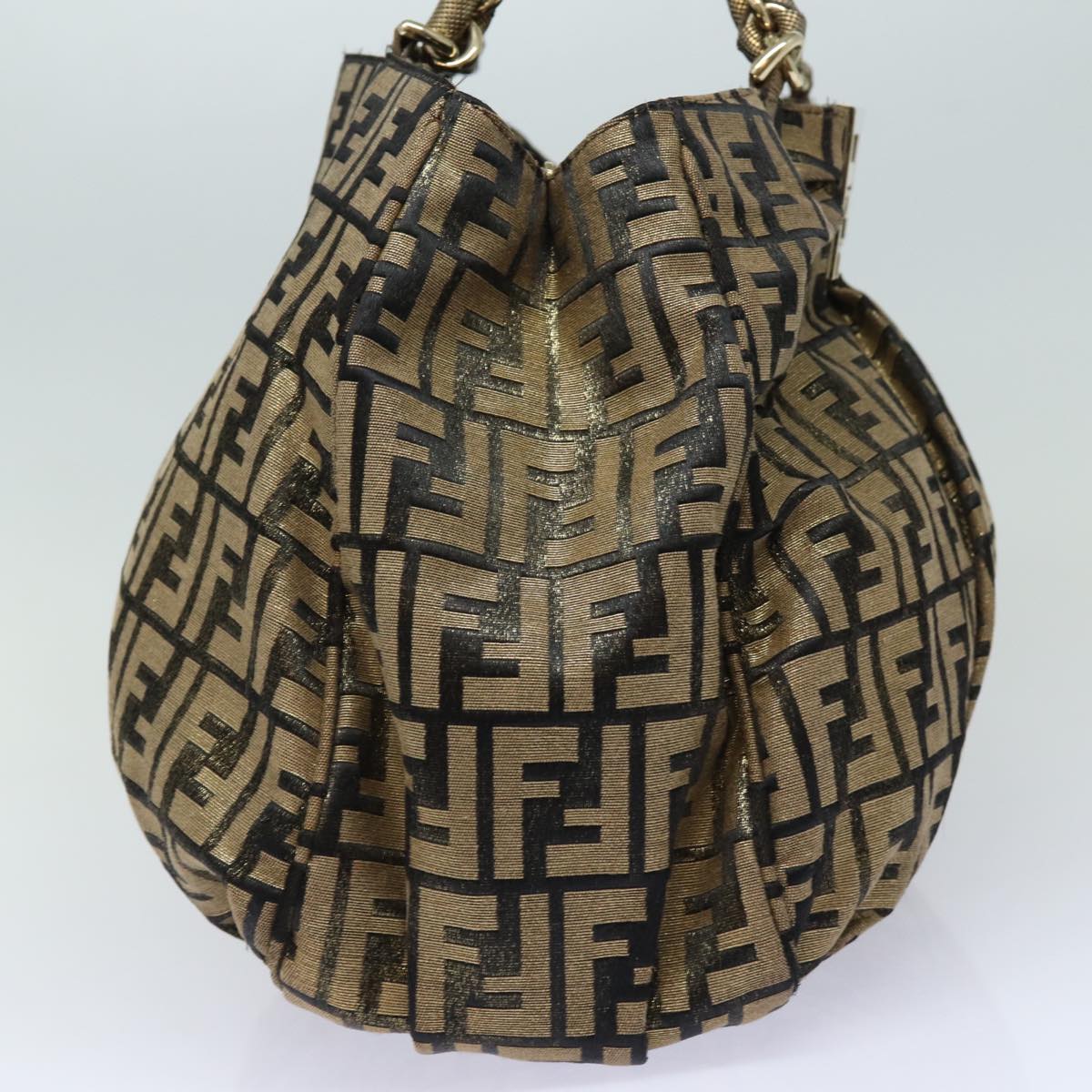 FENDI Zucca Canvas Chain Hand Bag Gold Auth fm3589