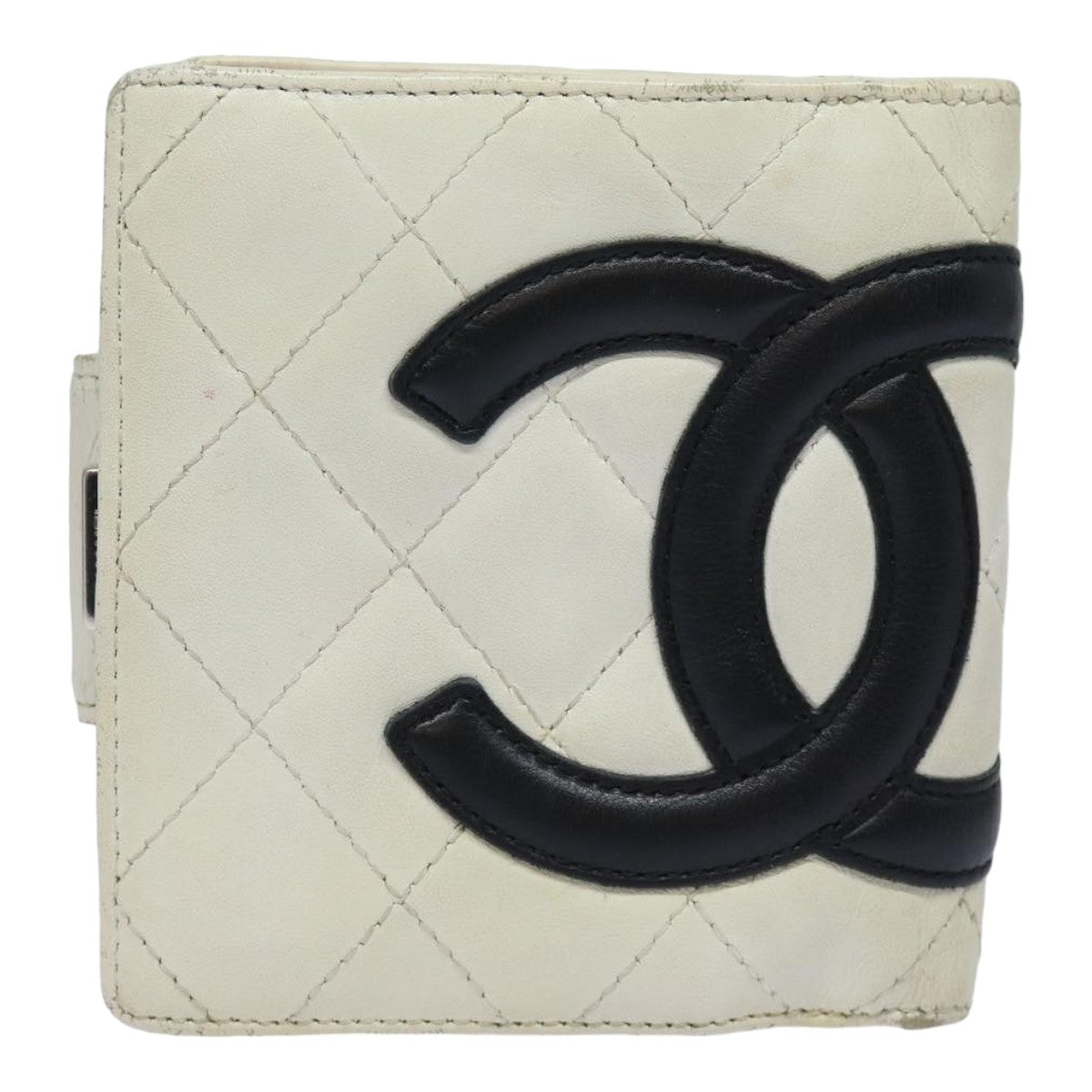 CHANEL Cambon Line Bifold Wallet Leather White CC Auth fm3608 - 0