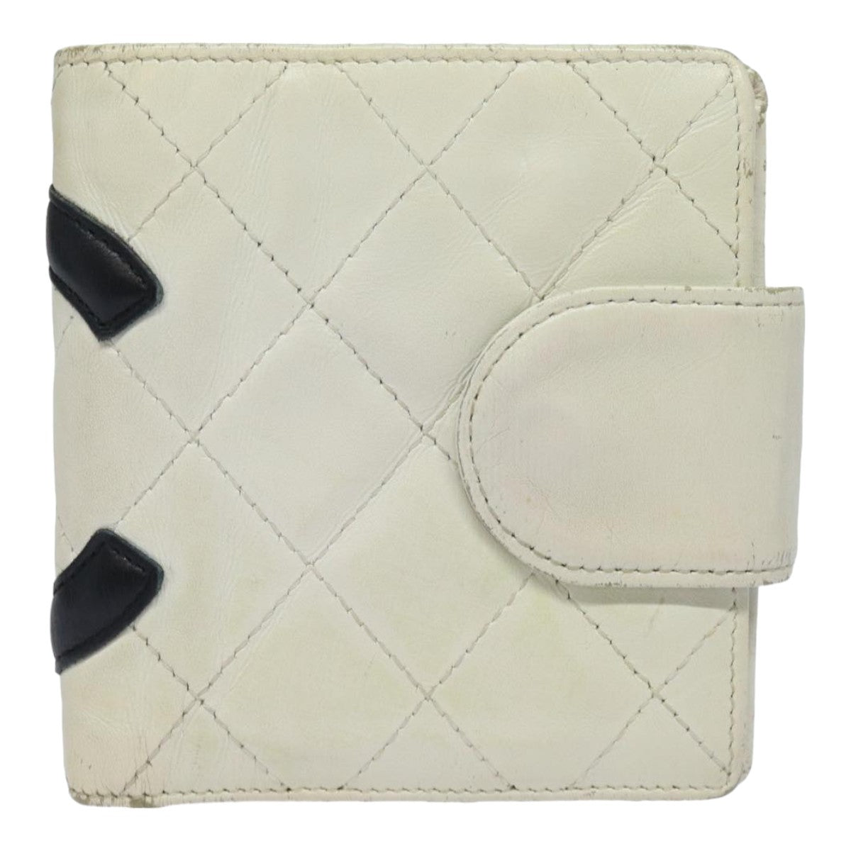 CHANEL Cambon Line Bifold Wallet Leather White CC Auth fm3608