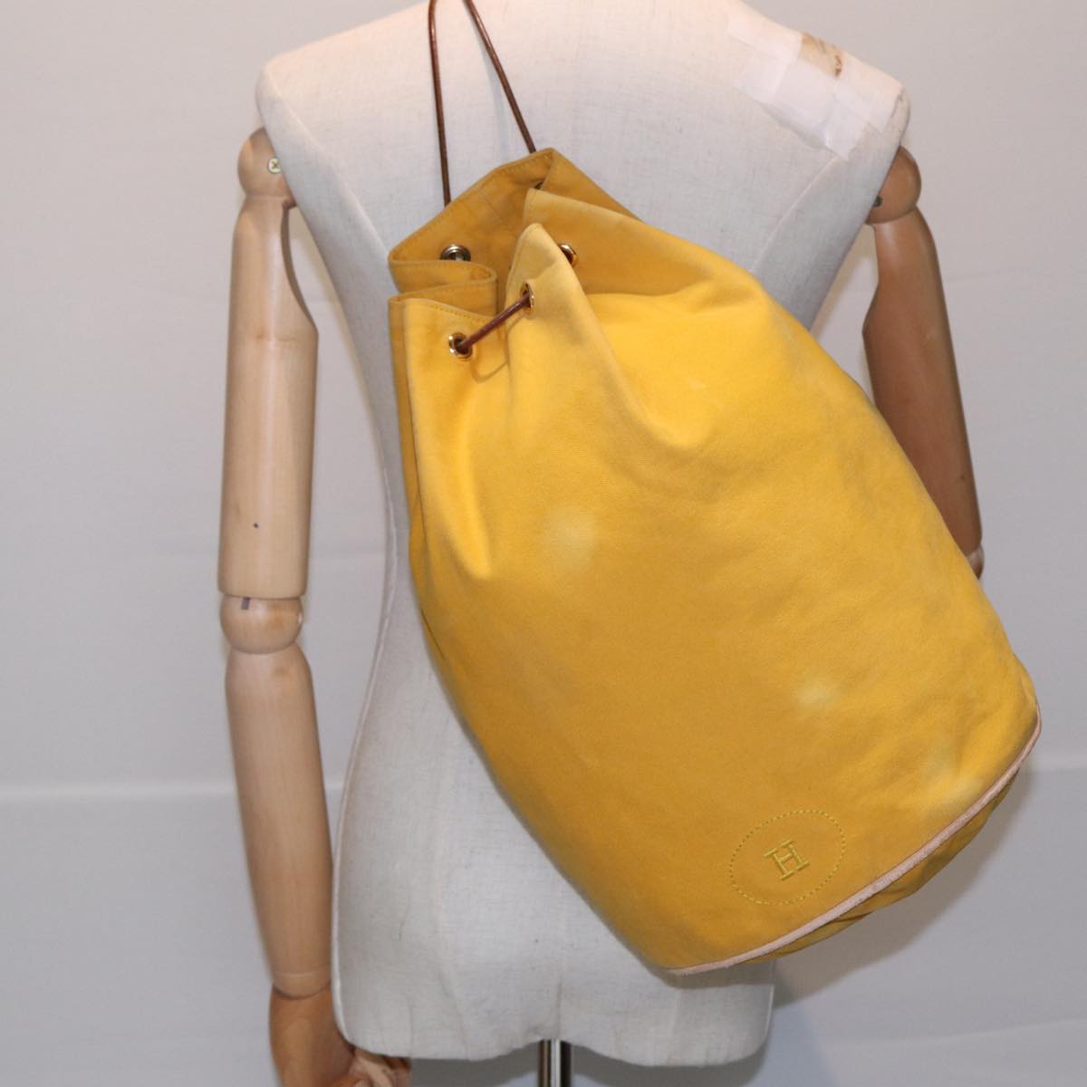 HERMES Porochon Mimil GM Shoulder Bag Canvas Yellow Auth fm3609