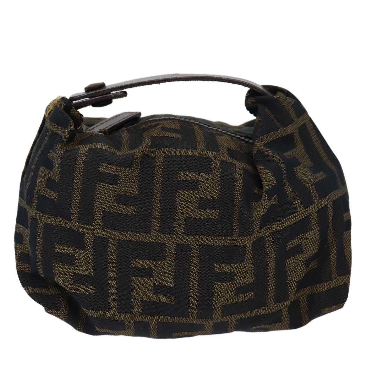 FENDI Zucca Canvas hand Pouch Brown Auth fm3631