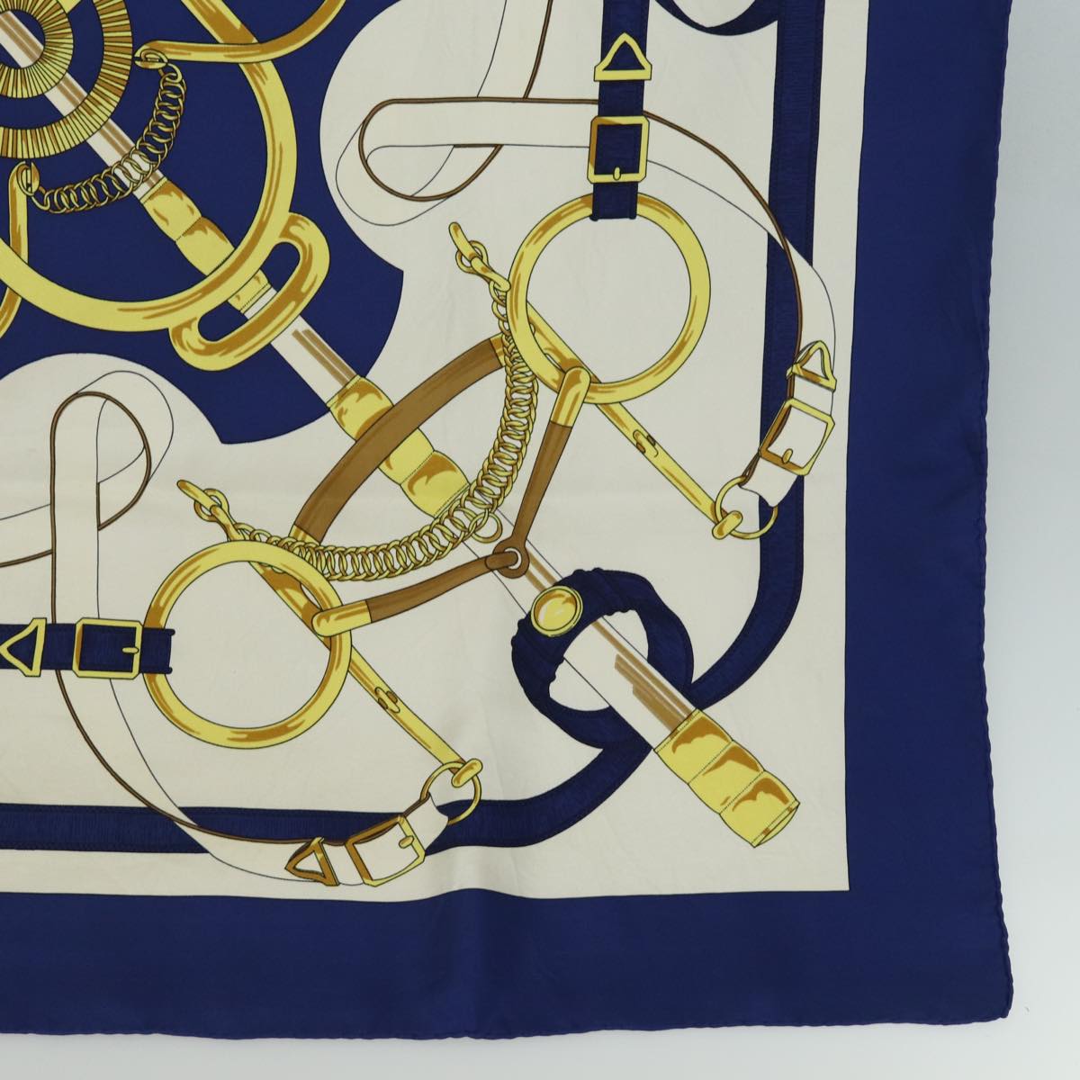 HERMES Carre 90 Scarf Eperon dor Silk Navy Auth fm3636