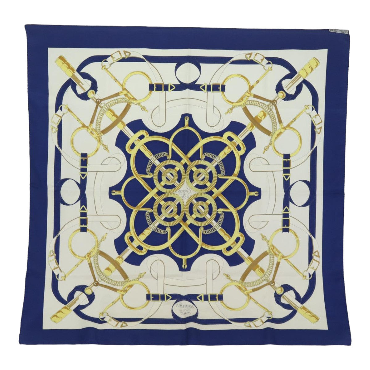 HERMES Carre 90 Scarf Eperon dor Silk Navy Auth fm3636