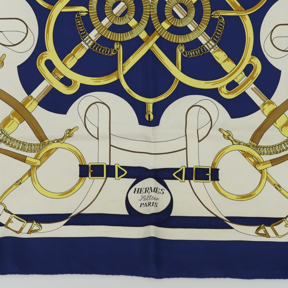 HERMES Carre 90 Scarf Eperon dor Silk Navy Auth fm3636