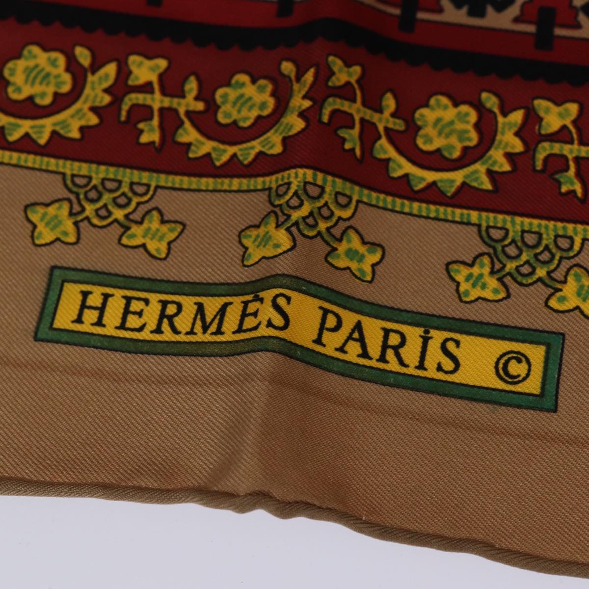 HERMES Carre 90 Scarf Brins d'Or Silk Brown Auth fm3637