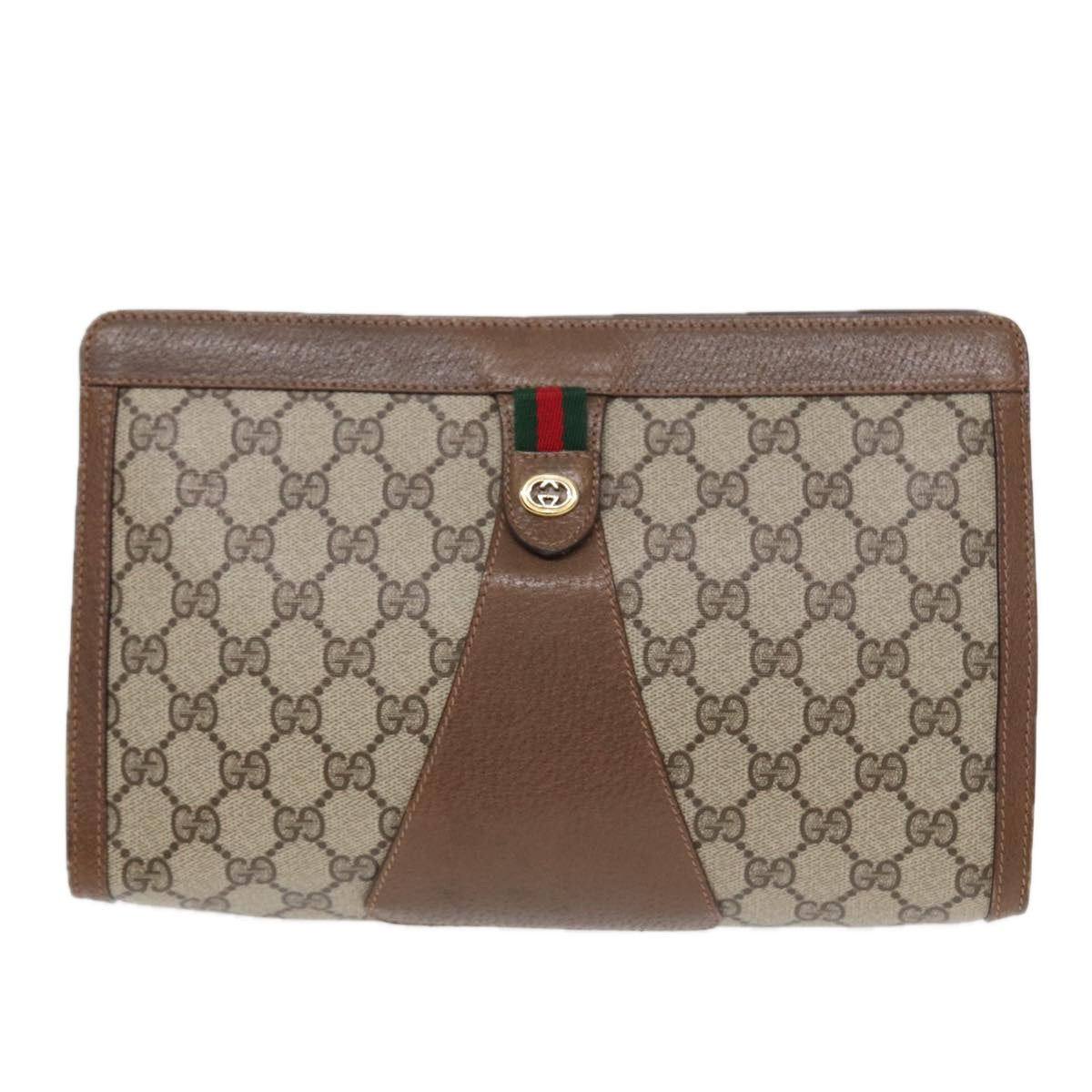 GUCCI GG Supreme Clutch Bag PVC Leather Beige 89 01 033 Auth fm3645