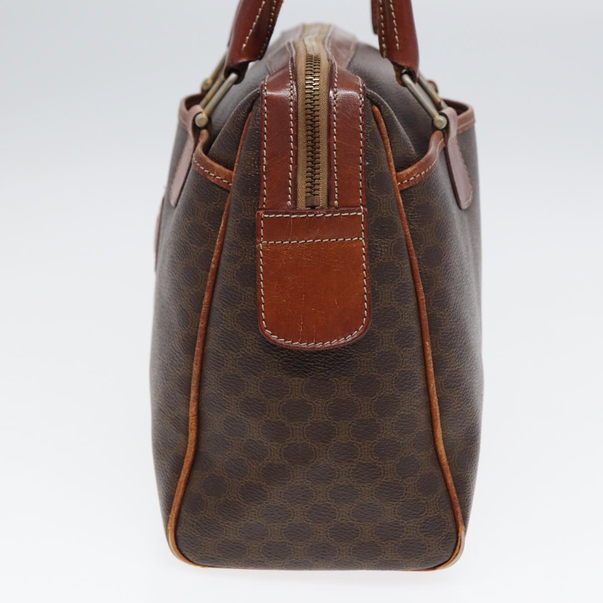 CELINE Macadam Canvas Boston Bag PVC Leather Brown Auth fm3647