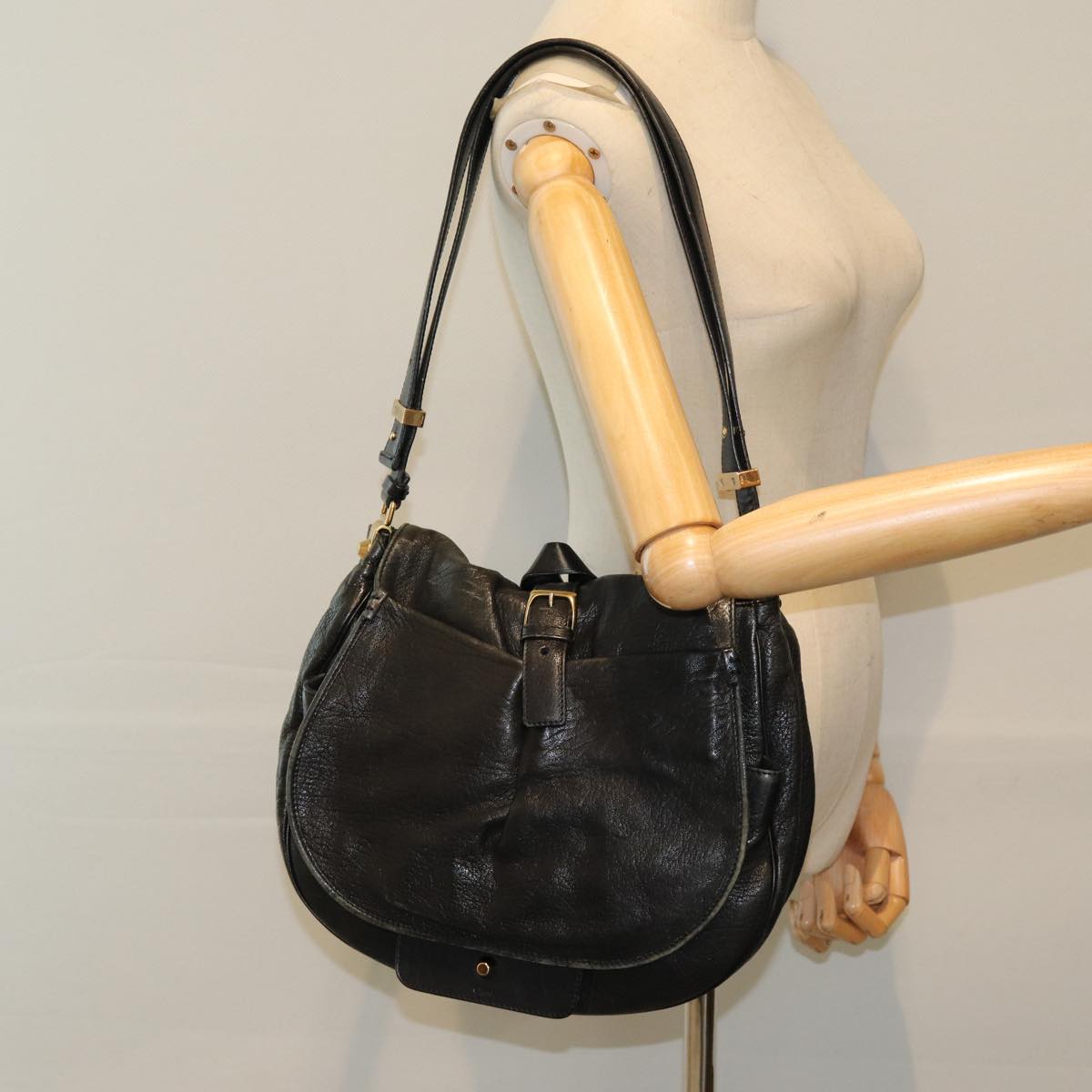 Chloe Shoulder Bag Leather Black Auth fm3654