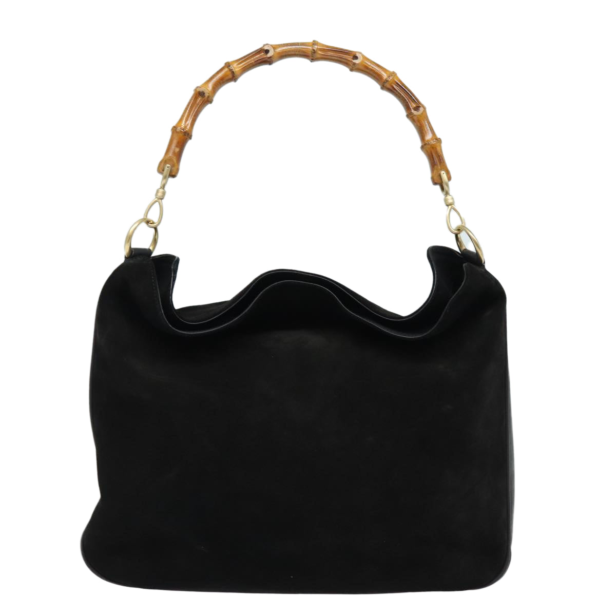 GUCCI Bamboo Shoulder Bag Suede 2way Black 001 0166 1577 Auth fm3656