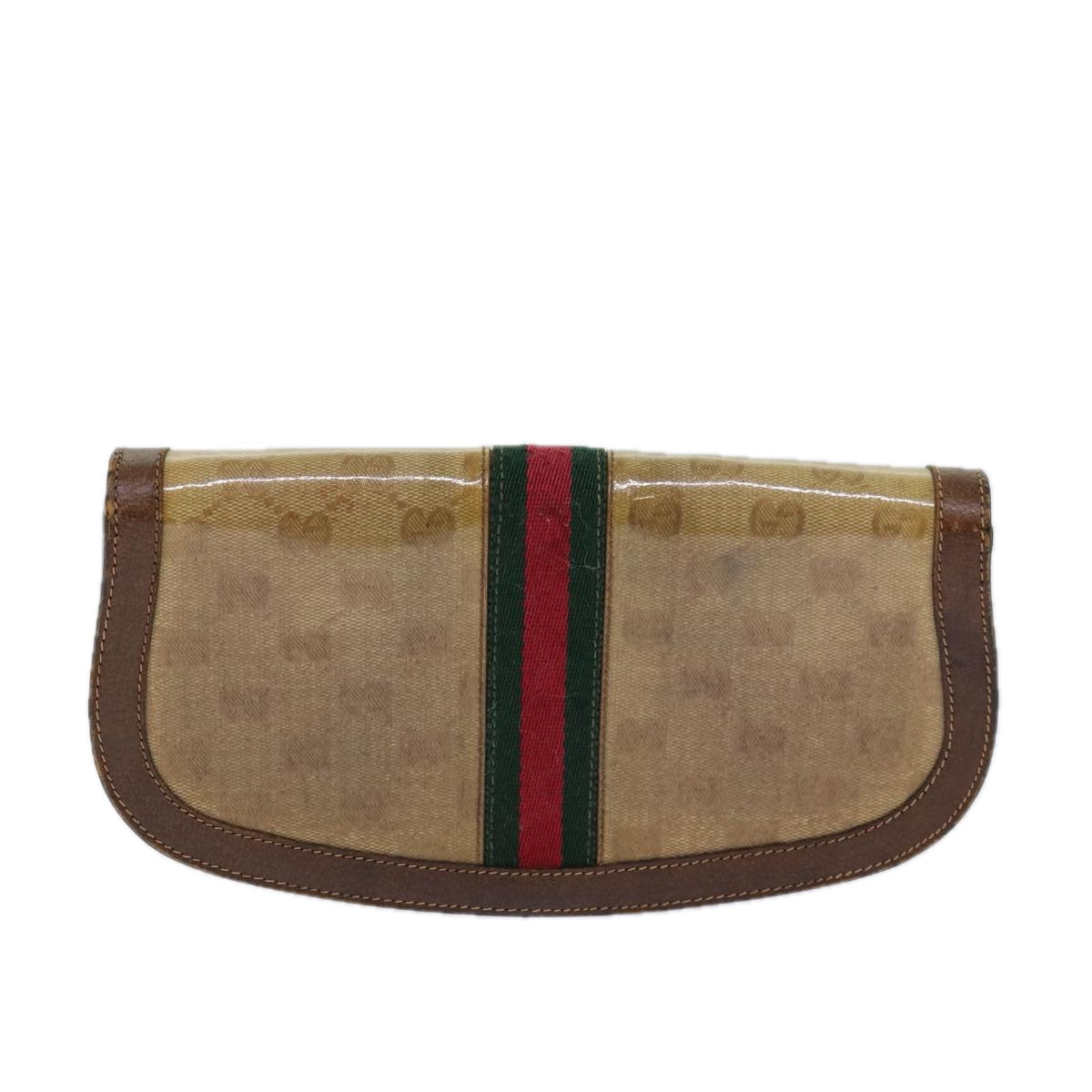 GUCCI GG Canvas Web Sherry Line Clutch Bag Beige Red Green Auth fm3664