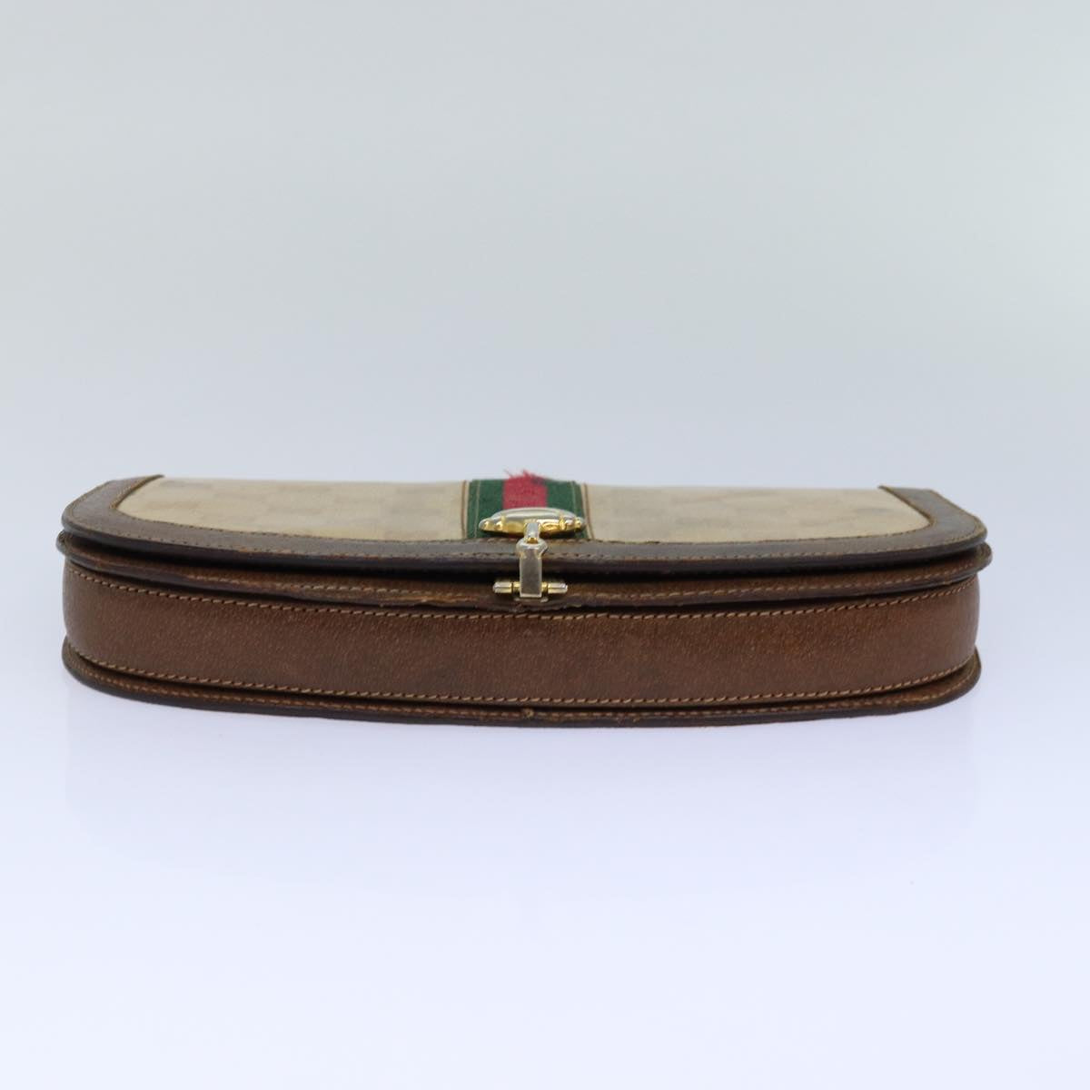 GUCCI GG Canvas Web Sherry Line Clutch Bag Beige Red Green Auth fm3664