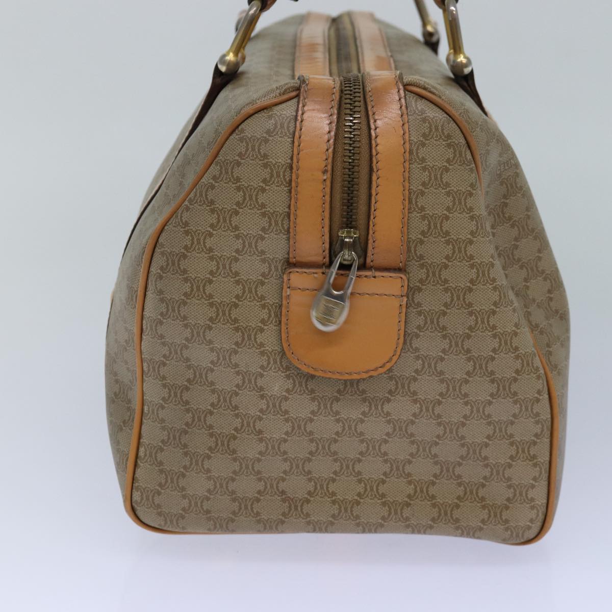 CELINE Macadam Canvas Boston Bag Beige Auth fm3666