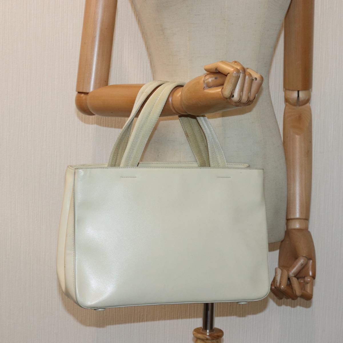 PRADA Hand Bag Leather Beige Auth fm3667