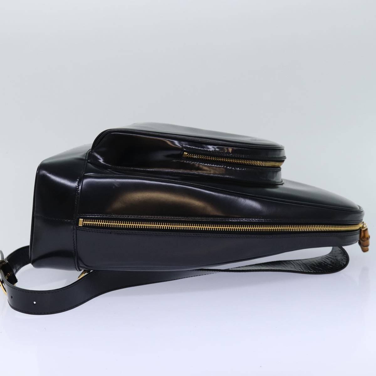 GUCCI Bamboo Body Bag Patent leather Black 003 2113 0027 Auth fm3672