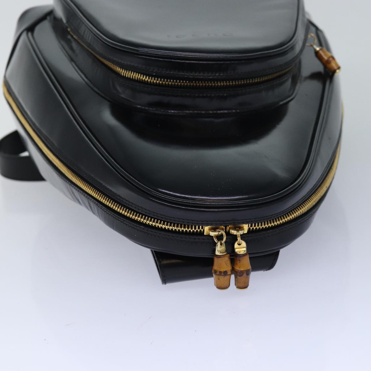 GUCCI Bamboo Body Bag Patent leather Black 003 2113 0027 Auth fm3672