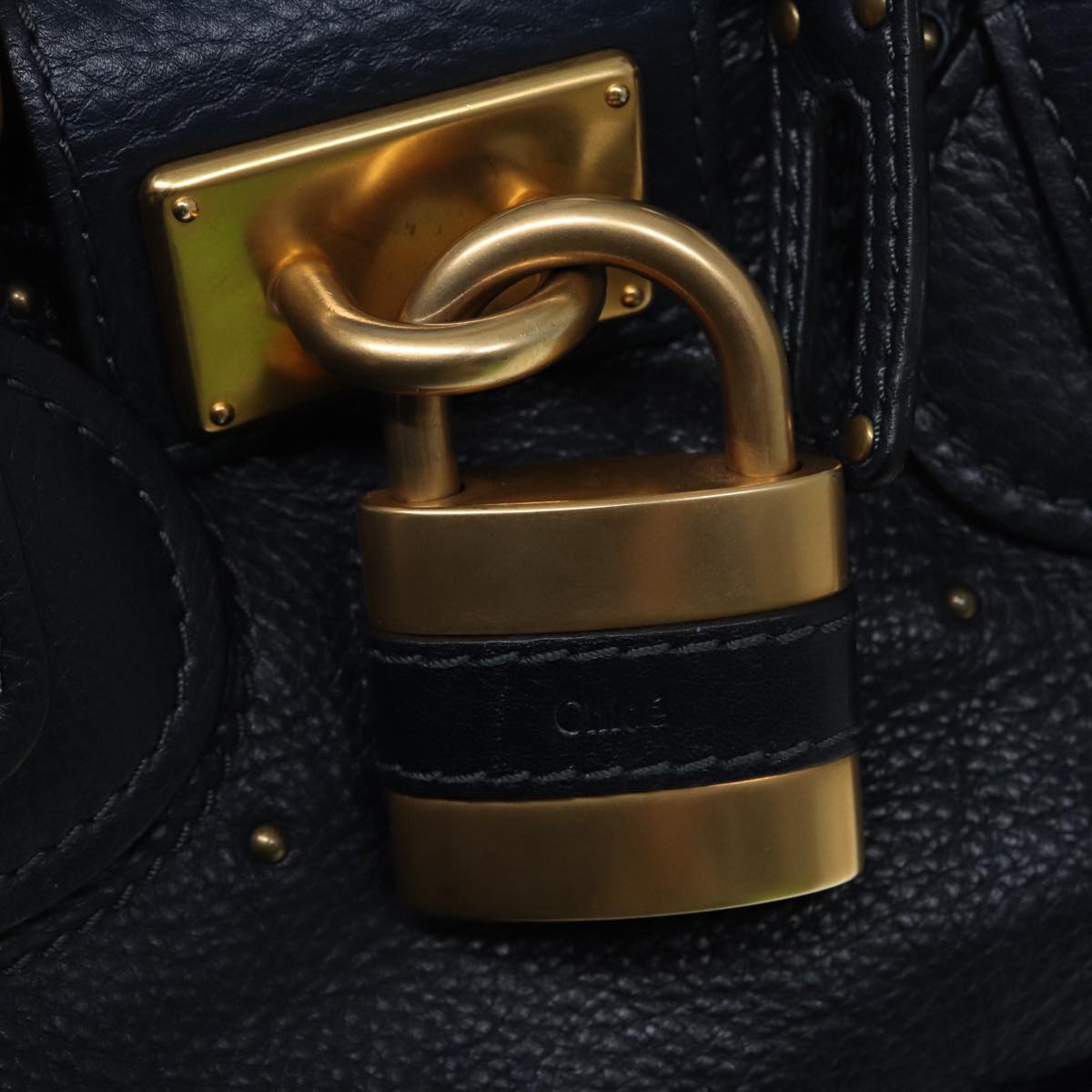 Chloe Paddington Hand Bag Leather Navy Gold Auth fm3689