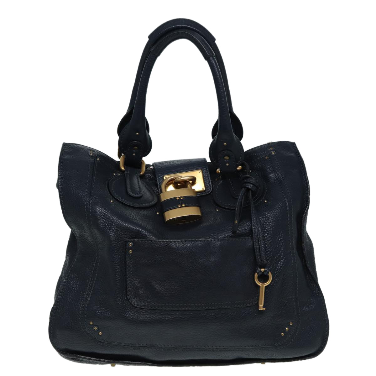 Chloe Paddington Hand Bag Leather Navy Gold Auth fm3689 - 0