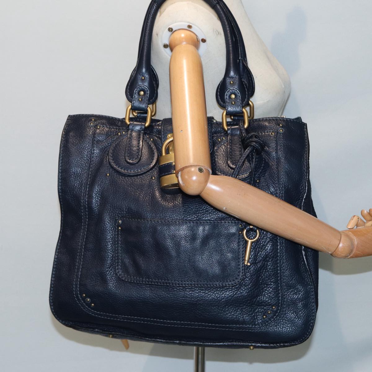 Chloe Paddington Hand Bag Leather Navy Gold Auth fm3689