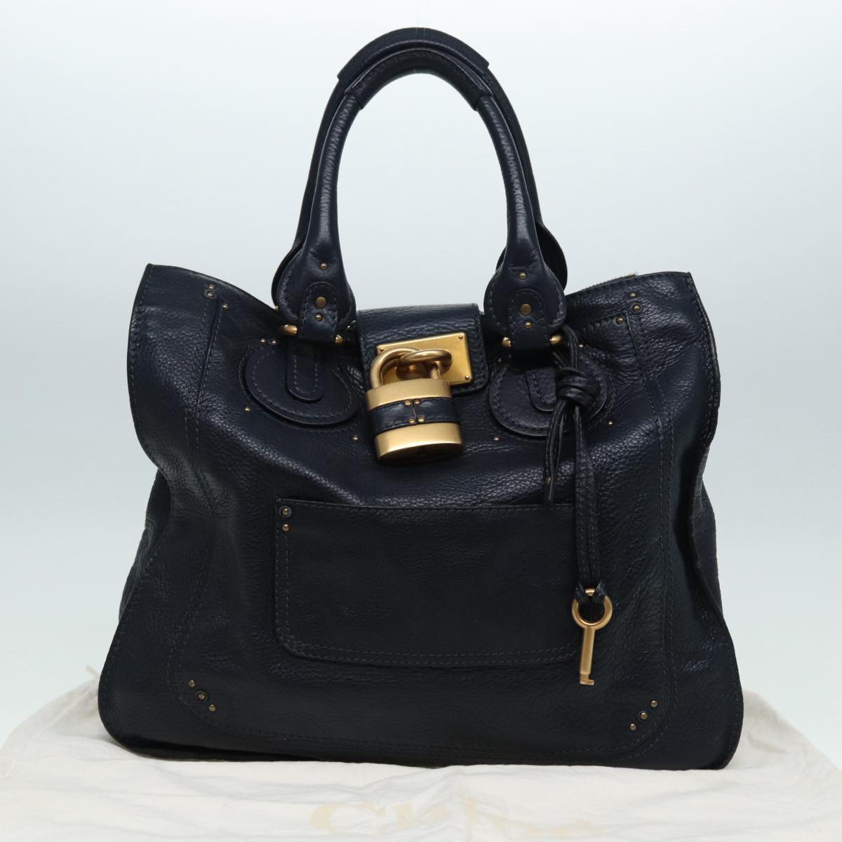 Chloe Paddington Hand Bag Leather Navy Gold Auth fm3689