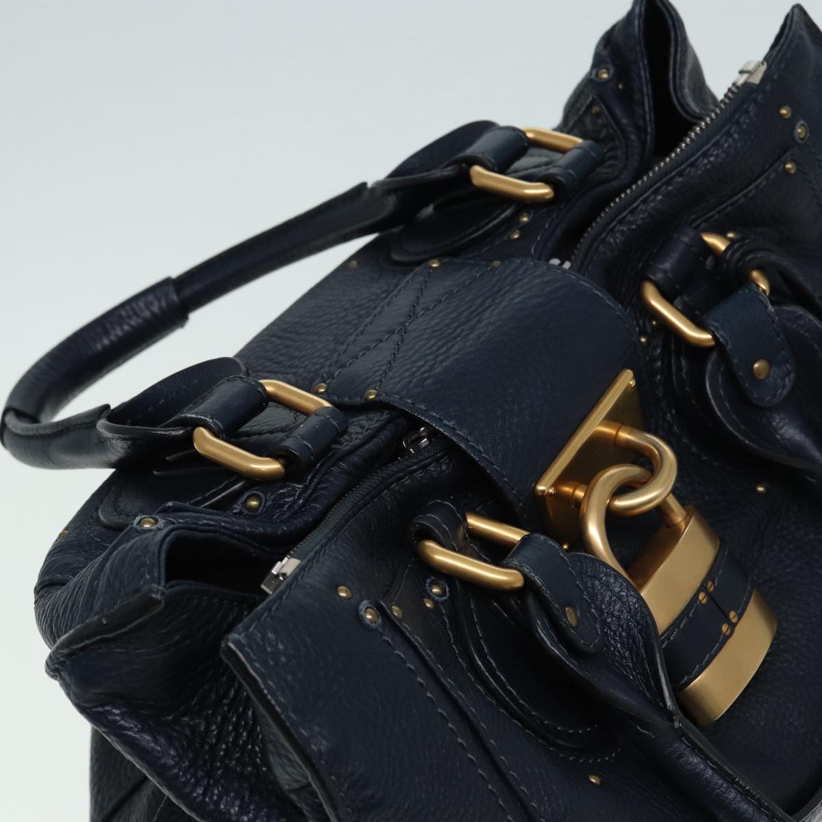 Chloe Paddington Hand Bag Leather Navy Gold Auth fm3689