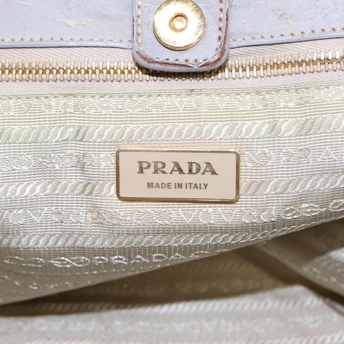 PRADA Hand Bag Nylon Beige Gold Auth fm3691