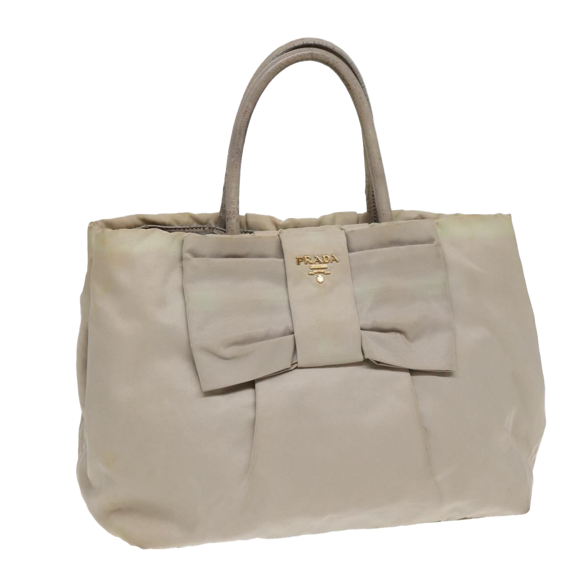 PRADA Hand Bag Nylon Beige Gold Auth fm3691