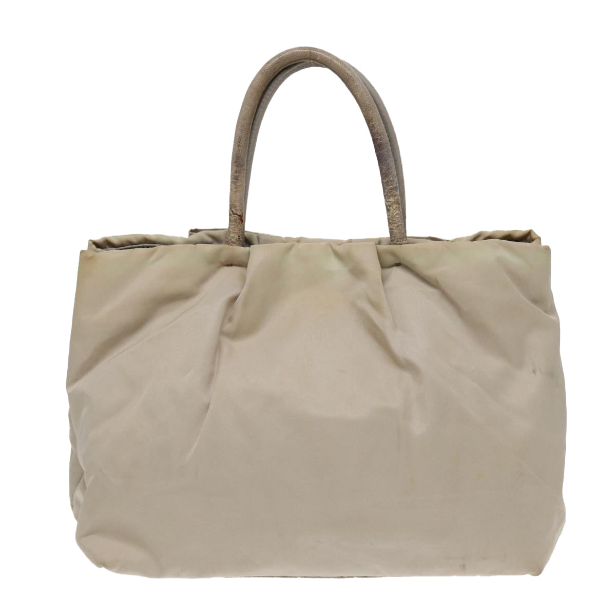 PRADA Hand Bag Nylon Beige Gold Auth fm3691 - 0