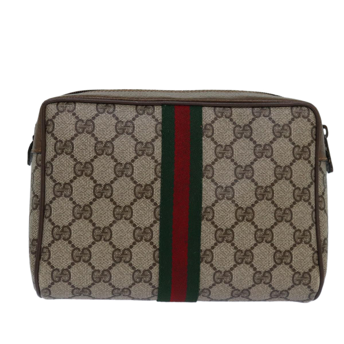 GUCCI GG Canvas Web Sherry Line Clutch Bag PVC Beige Green Red Auth fm3694