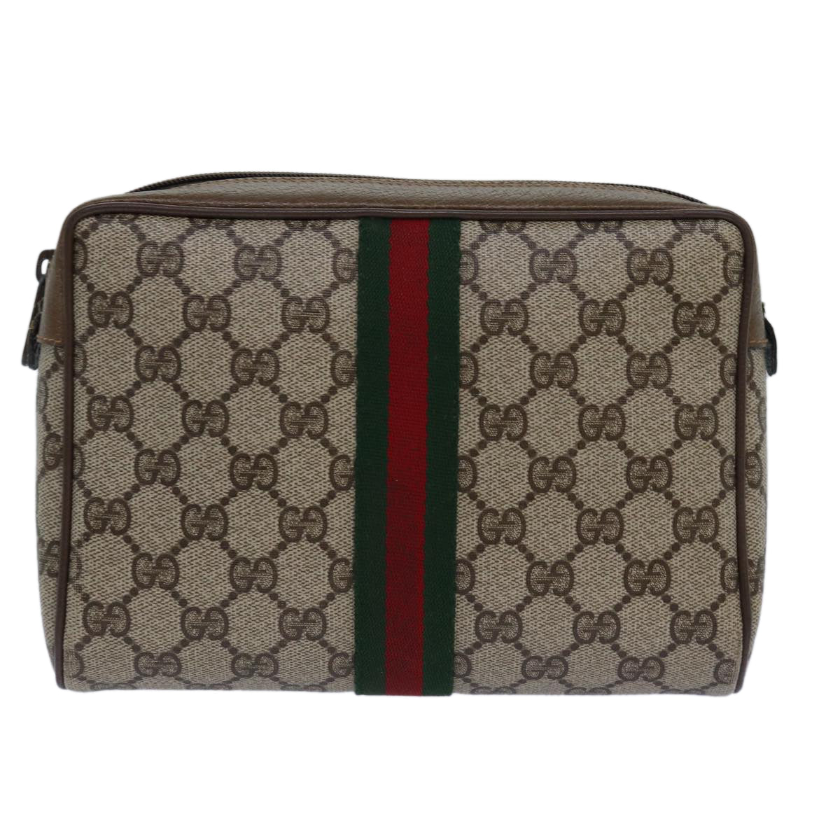 GUCCI GG Canvas Web Sherry Line Clutch Bag PVC Beige Green Red Auth fm3694 - 0