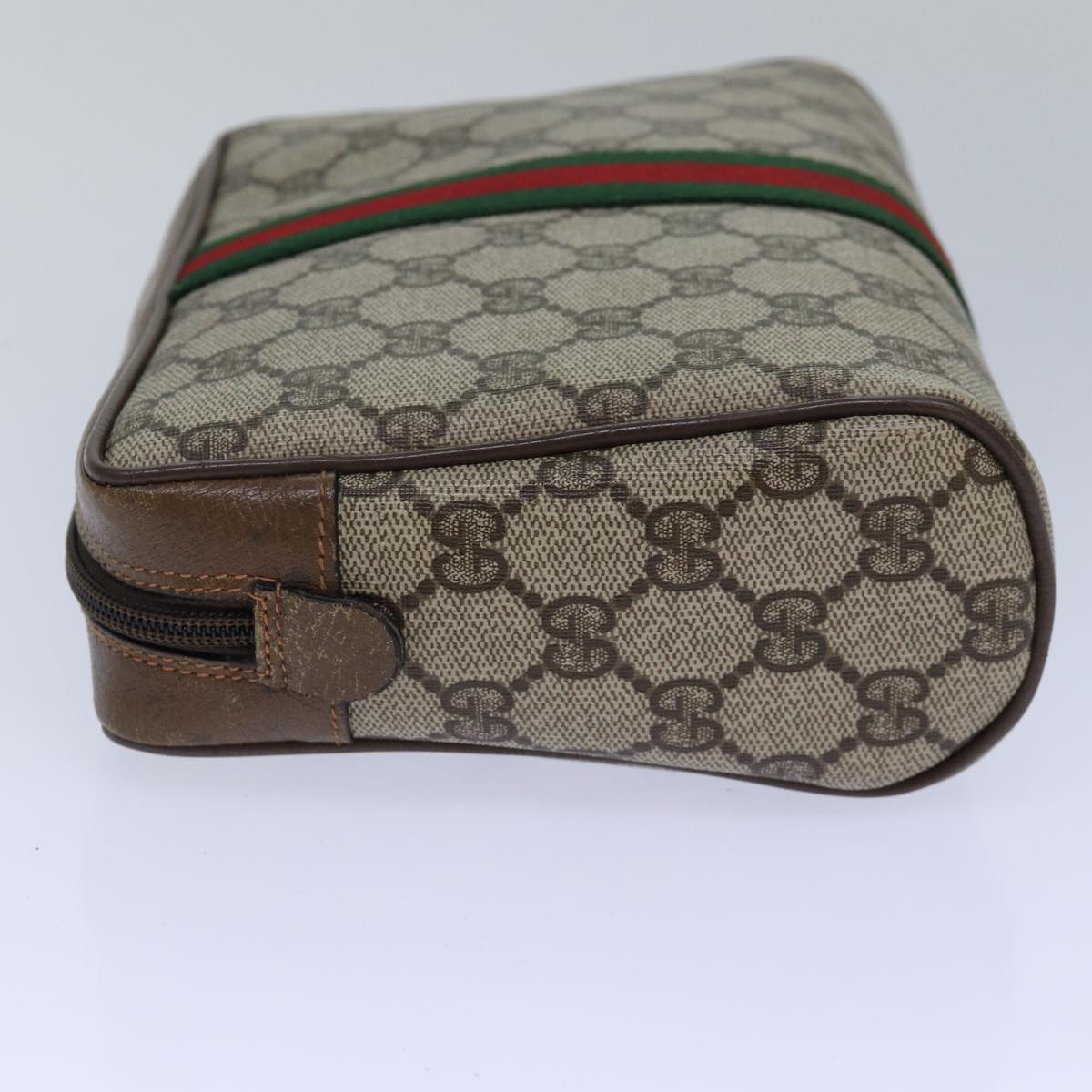 GUCCI GG Canvas Web Sherry Line Clutch Bag PVC Beige Green Red Auth fm3694