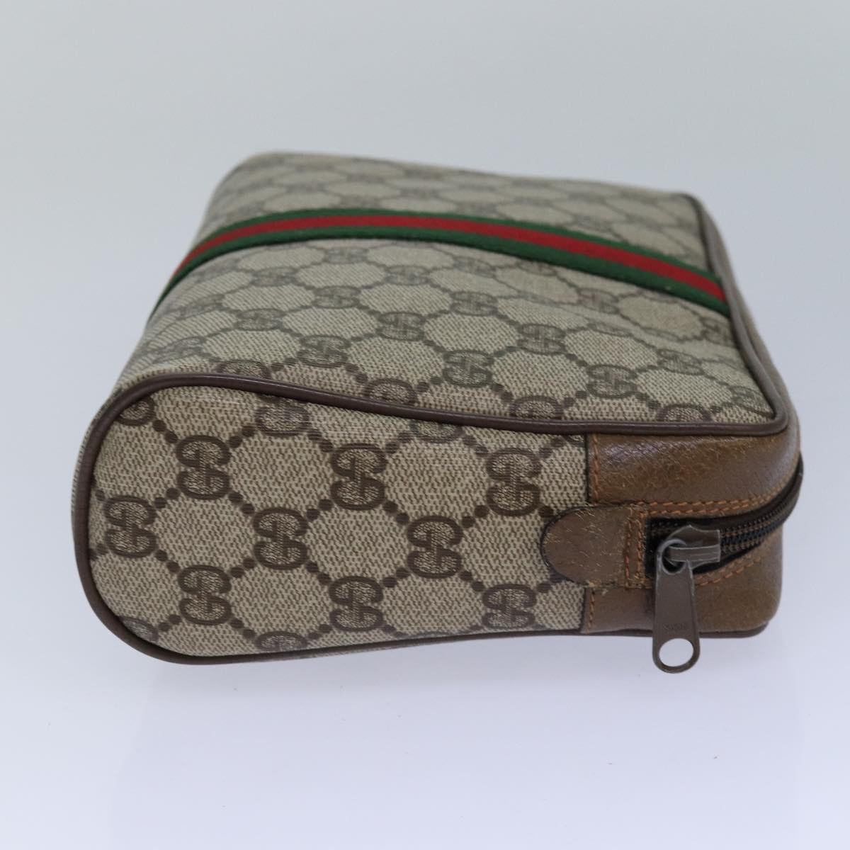 GUCCI GG Canvas Web Sherry Line Clutch Bag PVC Beige Green Red Auth fm3694