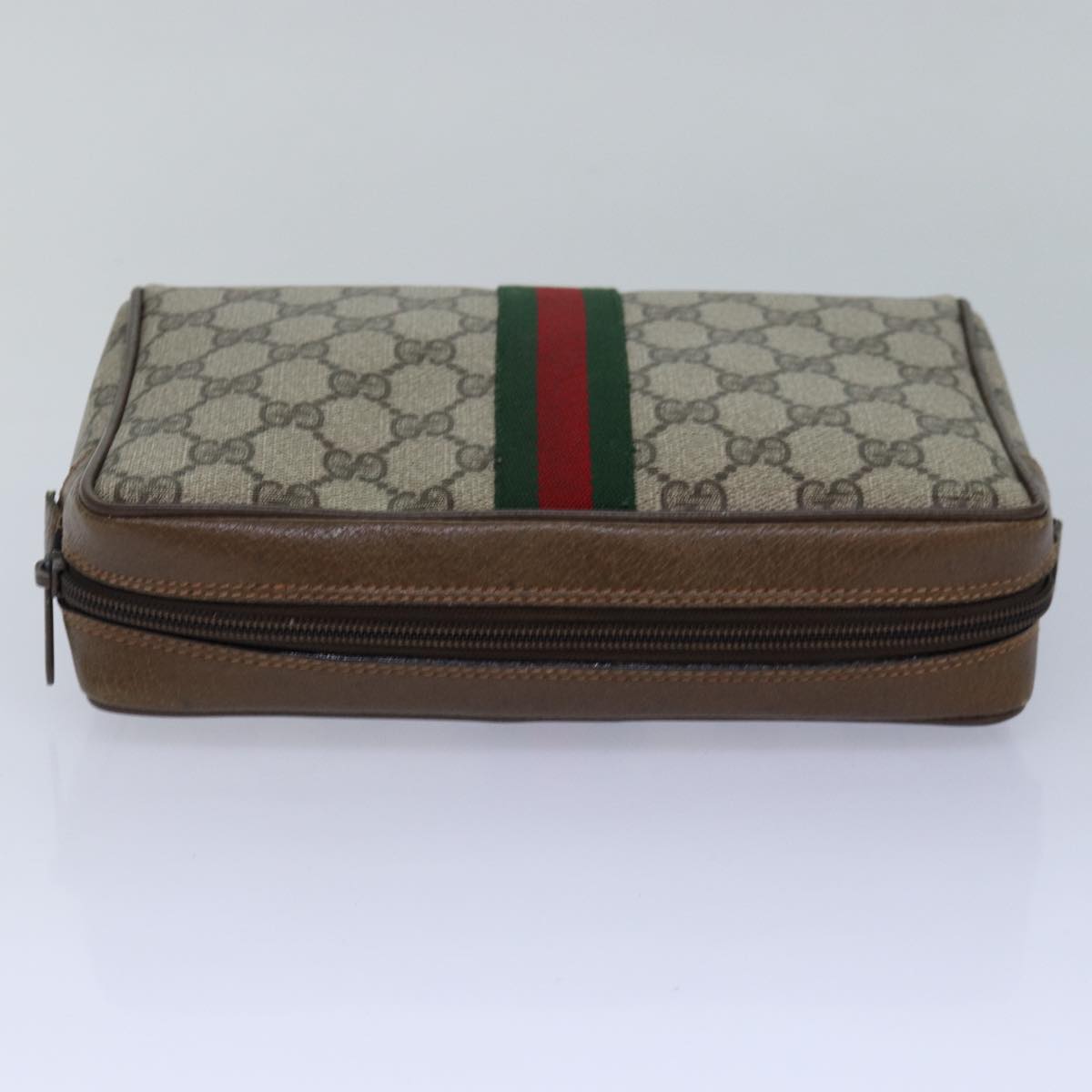 GUCCI GG Canvas Web Sherry Line Clutch Bag PVC Beige Green Red Auth fm3694