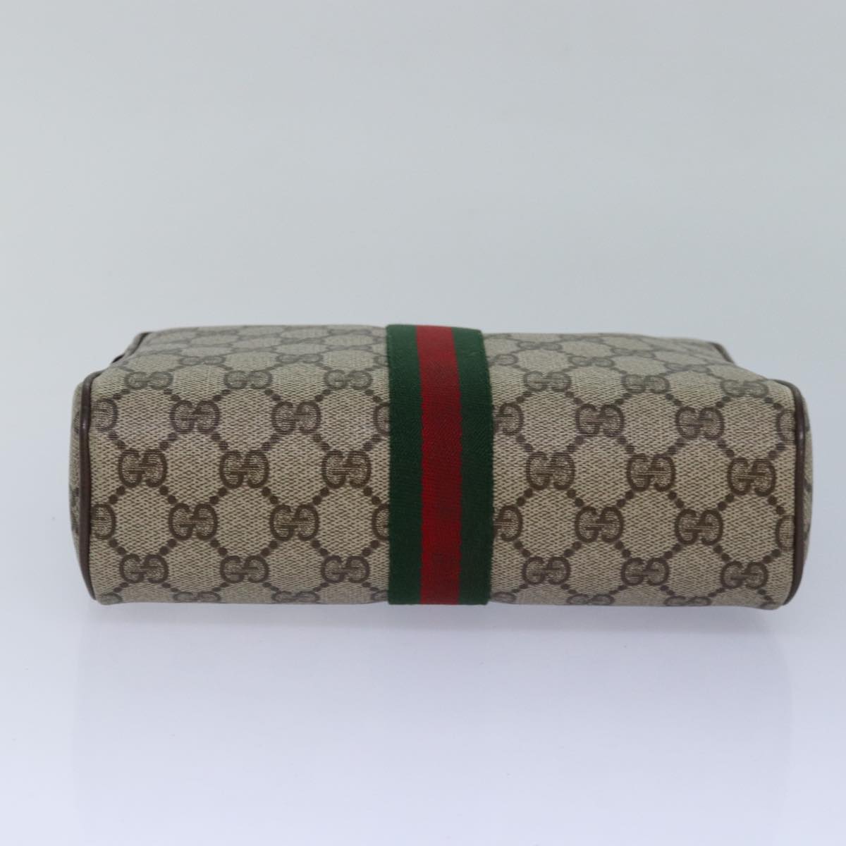 GUCCI GG Canvas Web Sherry Line Clutch Bag PVC Beige Green Red Auth fm3694