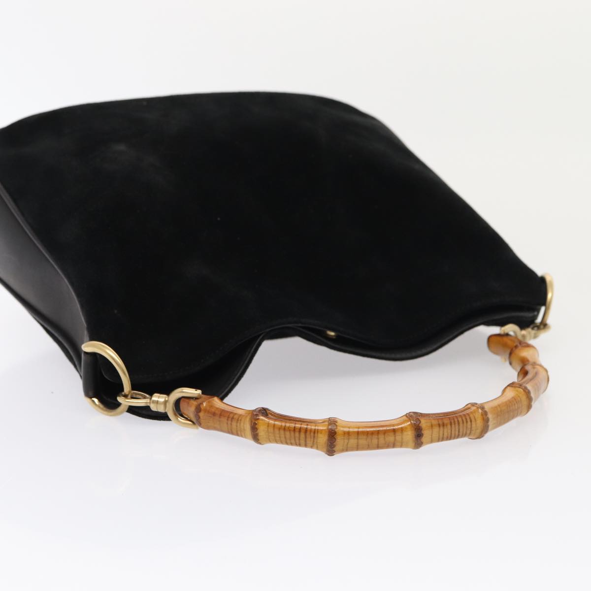 GUCCI Bamboo Hand Bag Suede 2way Black Gold 001 2058 1638 0 Auth fm3712