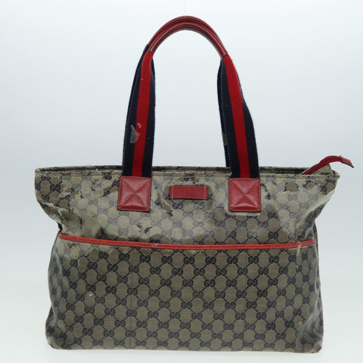 GUCCI GG Crystal Sherry Line Tote Bag 2Set Beige Red Auth fm3716