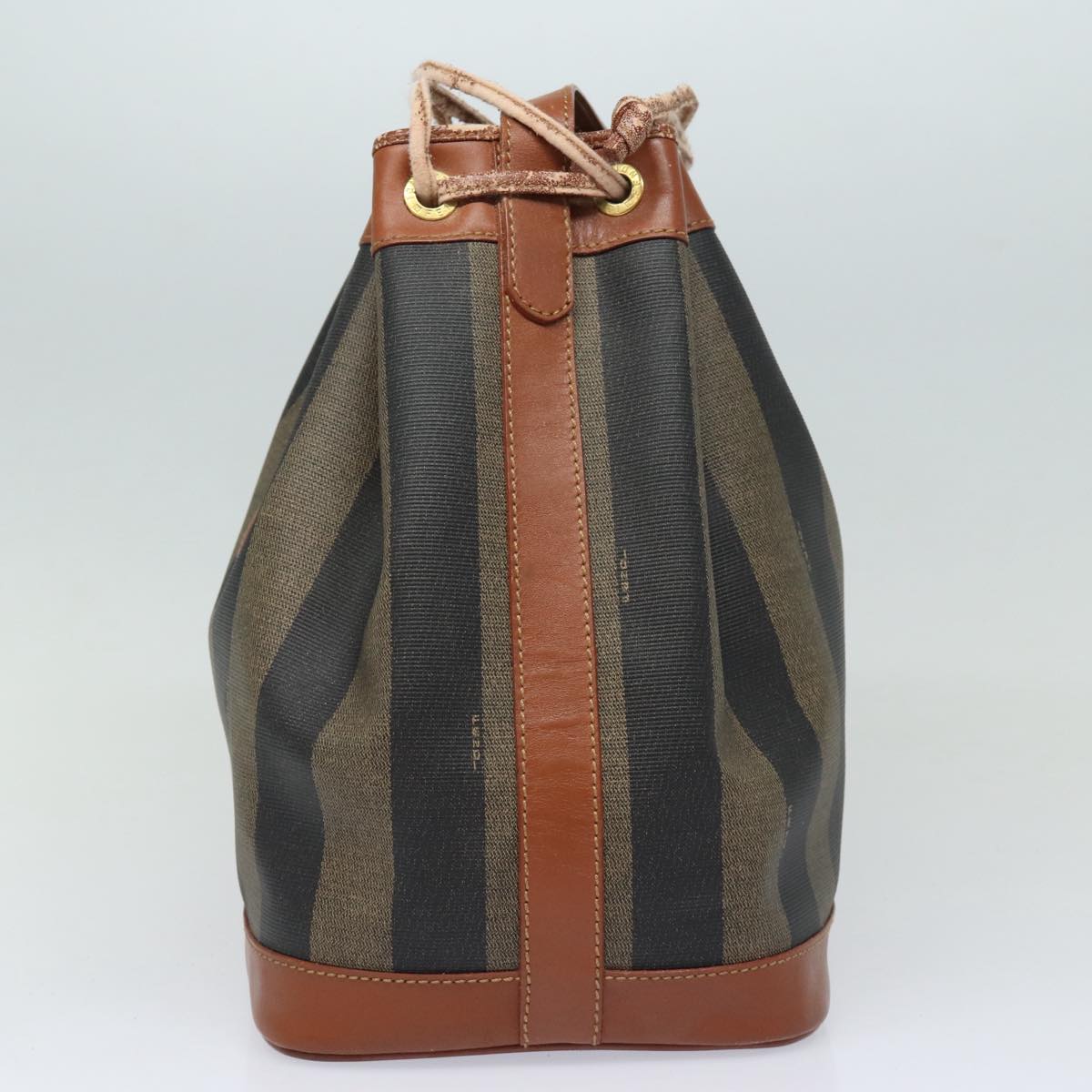 FENDI Pecan Canvas Shoulder Bag Brown Black gold Auth fm3718