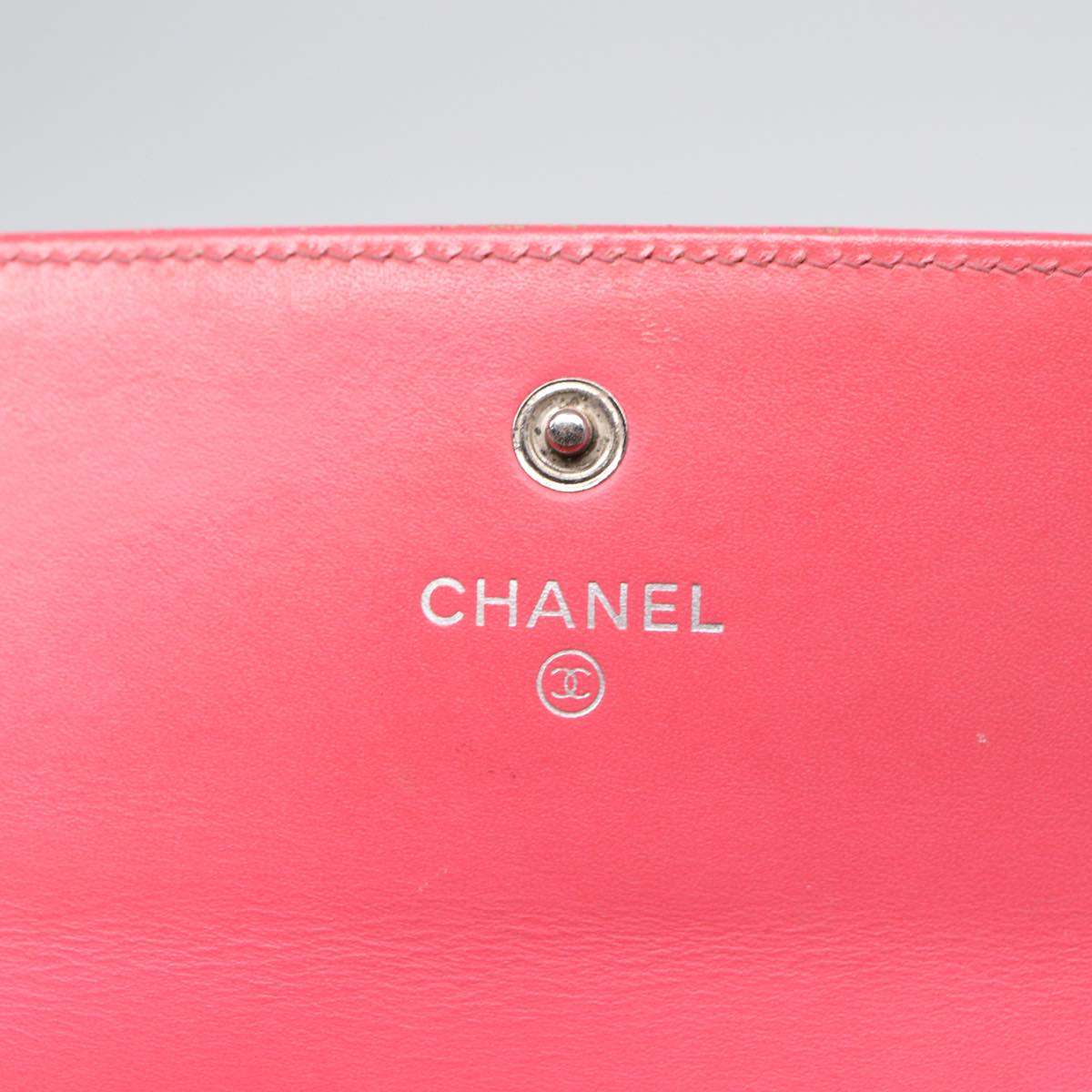 CHANEL Wallet Caviar Skin Pink Silver CC Auth fm3722