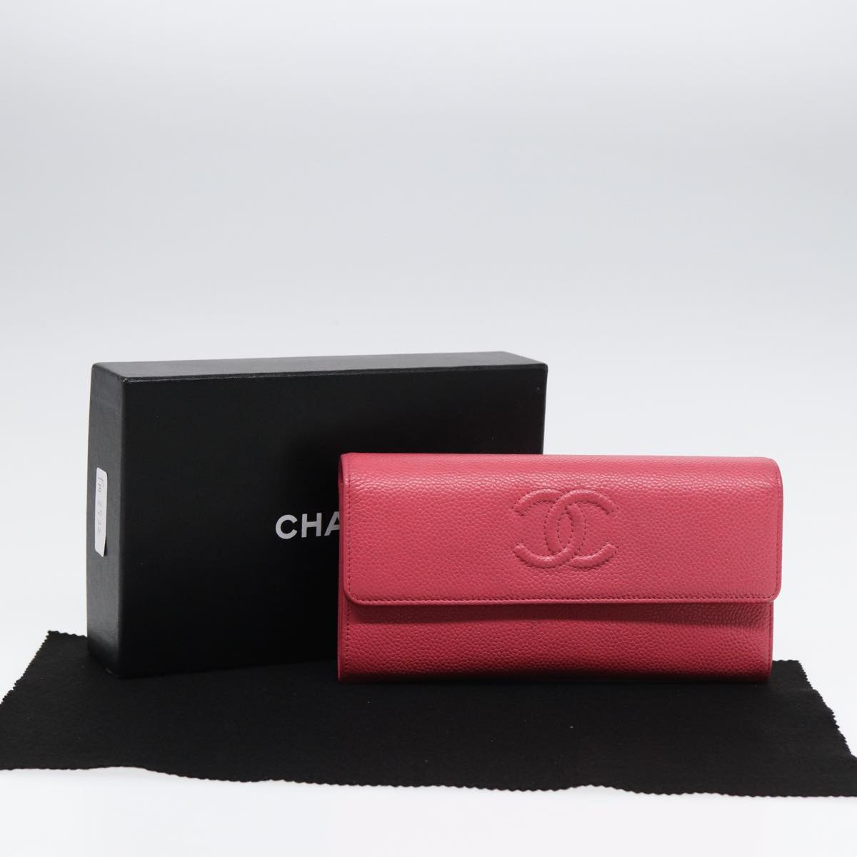 CHANEL Wallet Caviar Skin Pink Silver CC Auth fm3722