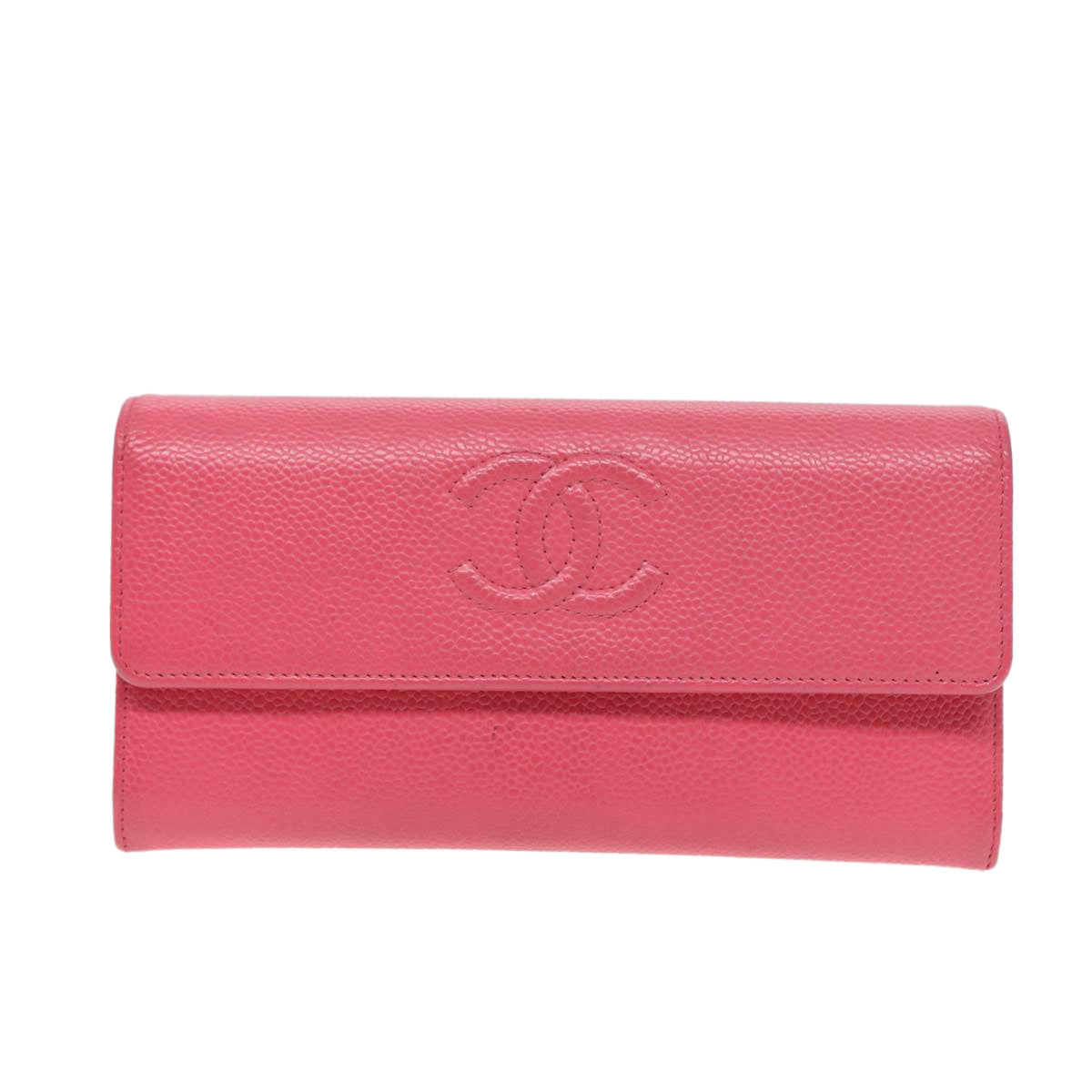 CHANEL Wallet Caviar Skin Pink Silver CC Auth fm3722