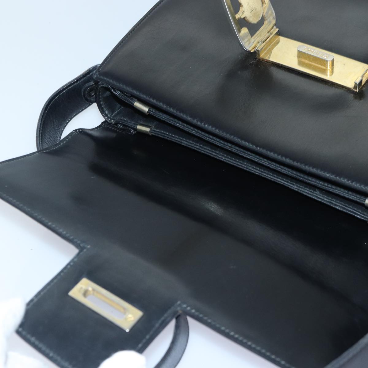 CELINE Horse Carriage Metal Shoulder Bag Leather Black Gold Auth fm3724