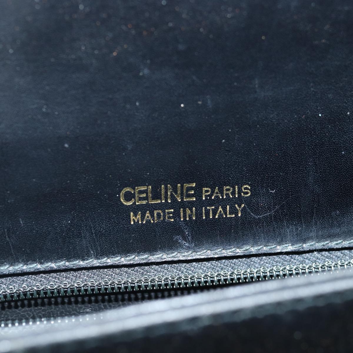 CELINE Horse Carriage Metal Shoulder Bag Leather Black Gold Auth fm3724