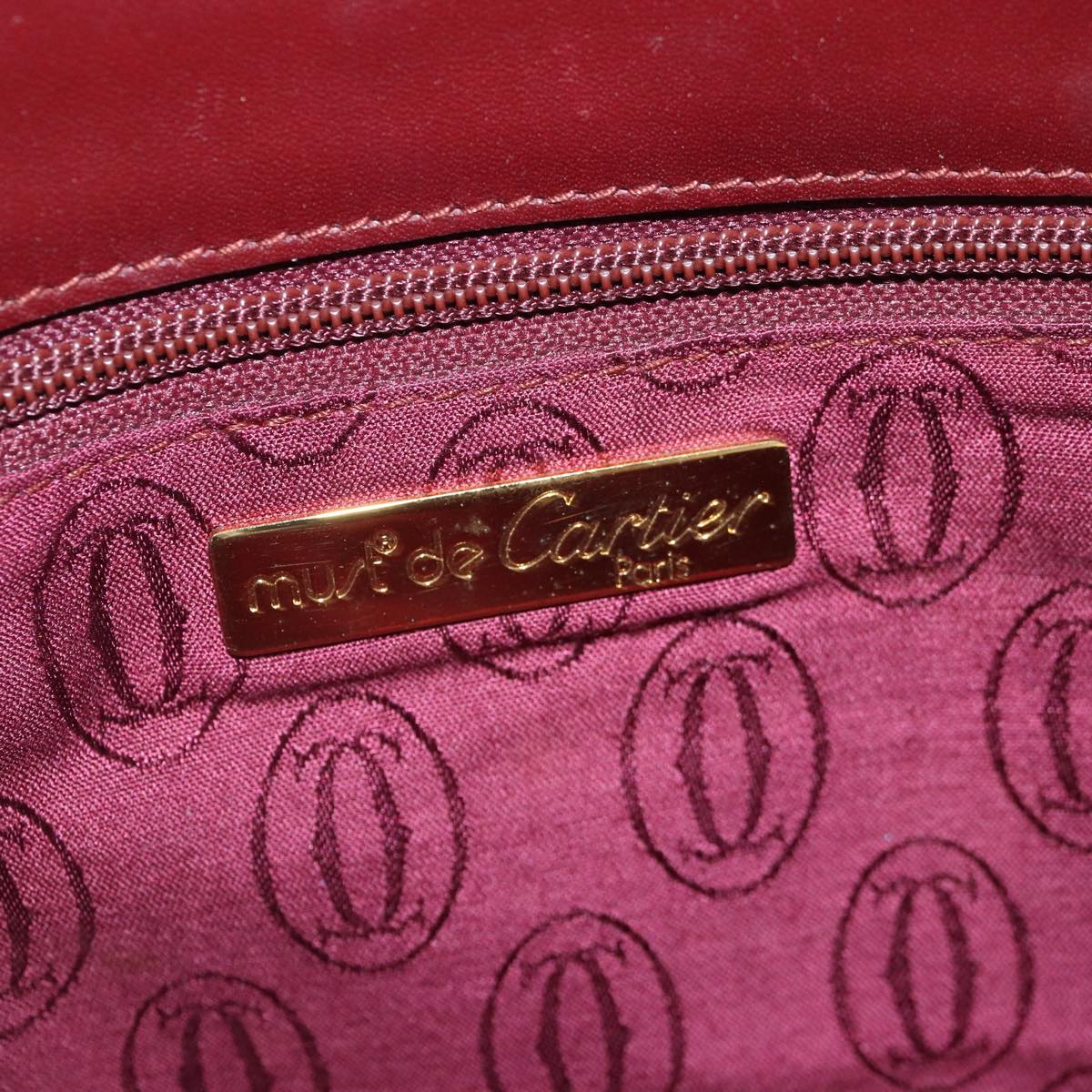 CARTIER Clutch Bag Leather Red Gold Auth fm3728